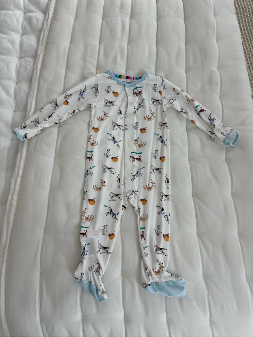 Magnetic Me One-Piece Sleeper with Animal Print and Light Blue Trim